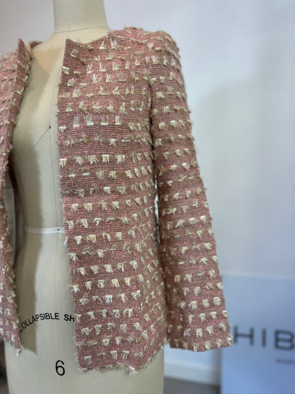 DAVID CHRISTIAN. Chaqueta tweed flecos T.34