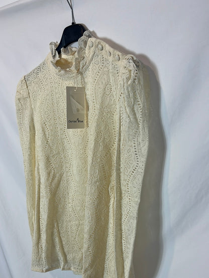 CERISE BLUE. Blusa encaje beige claro. T S
