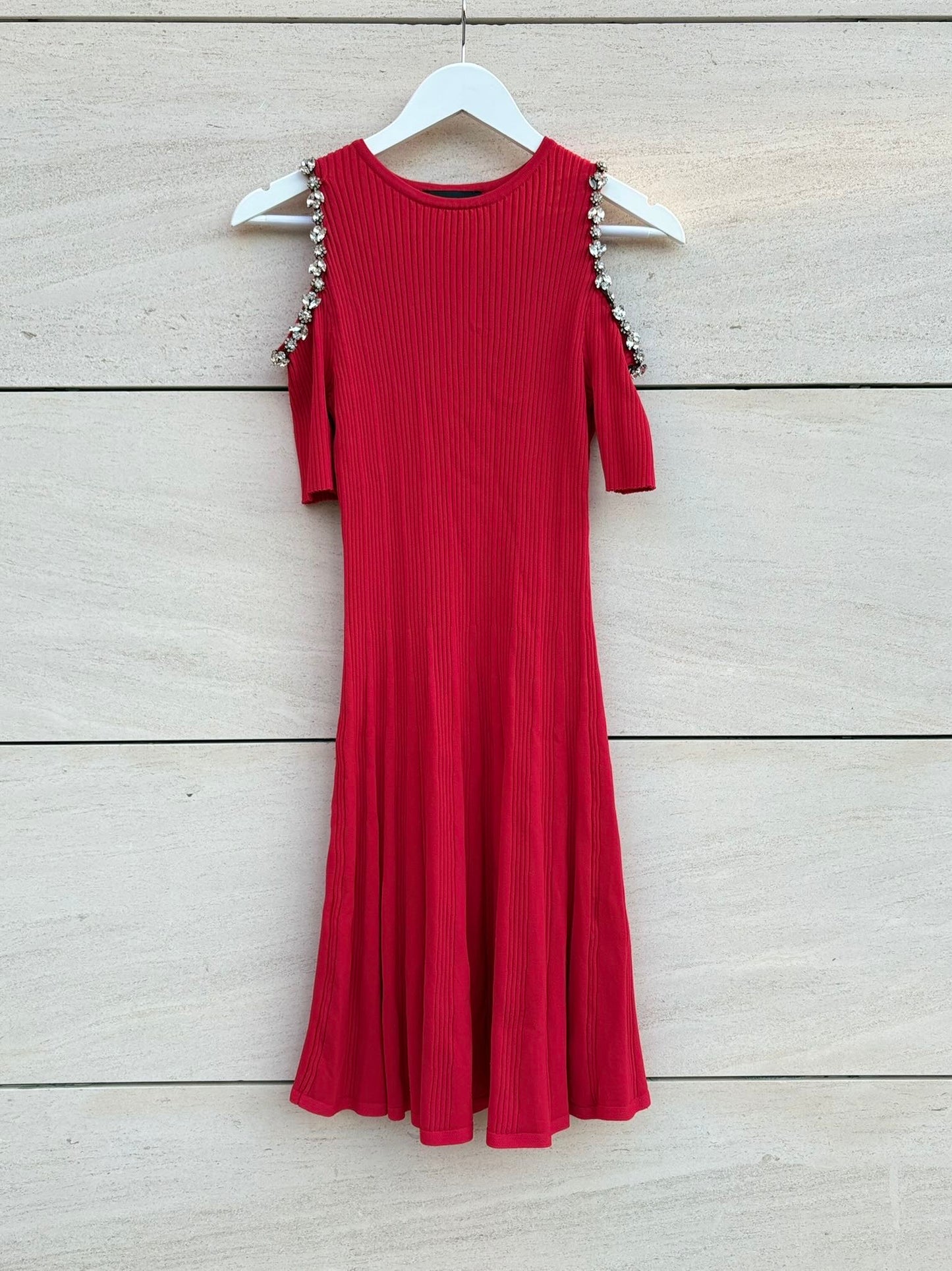 THE KOOPLES. Vestido punto elástico rojo pedreria