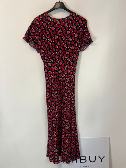 ZARA. Vestido fluido negro fluido flores. T XS