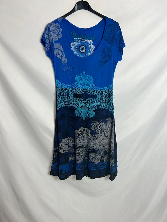DESIGUAL. Short blue printed dress. TM