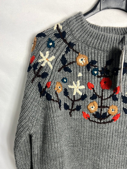 ZARA. Jersey gris bordados . TM