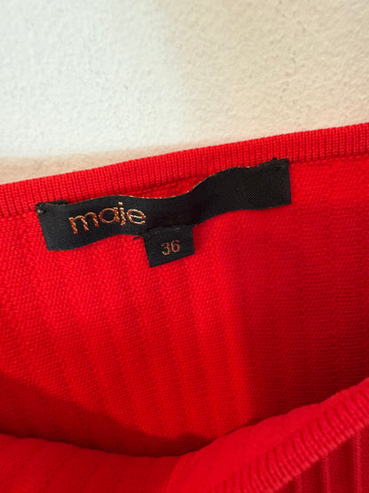 MAJE. Vestido rojo punto canalé