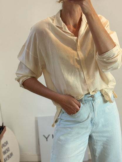 CORTANA. Camisa beige algodón y seda