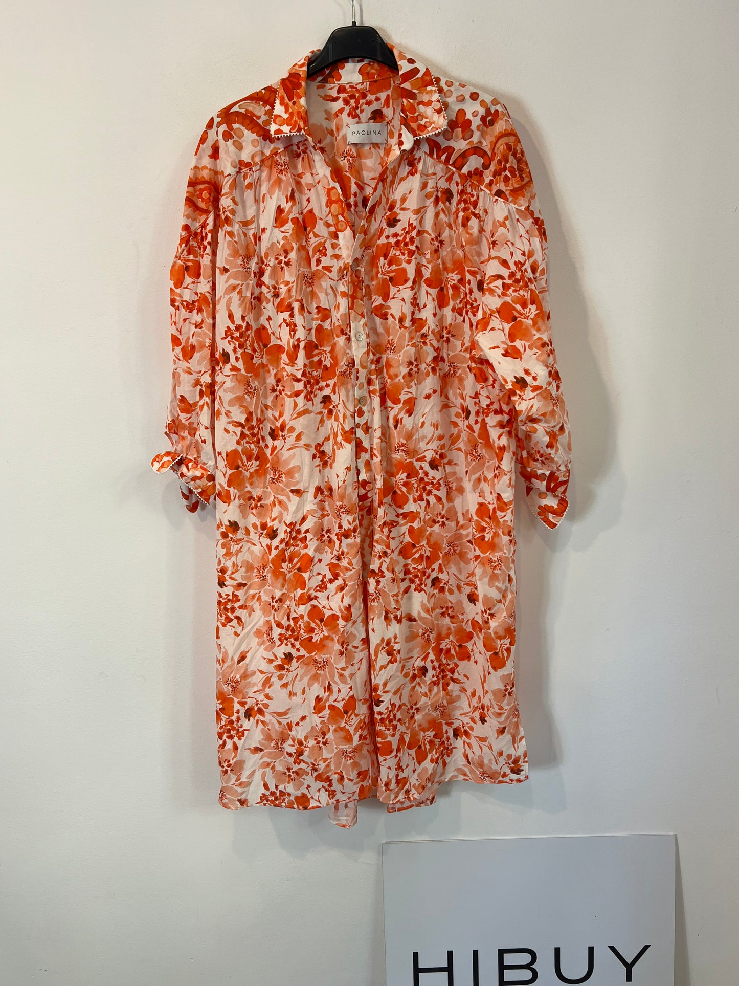 PAOLINA. Vestido camisero flores naranjas Tu(s/m)