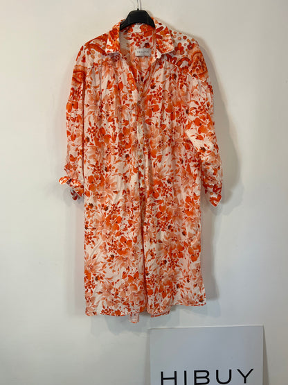 PAOLINA. Vestido camisero flores naranjas Tu(s/m)