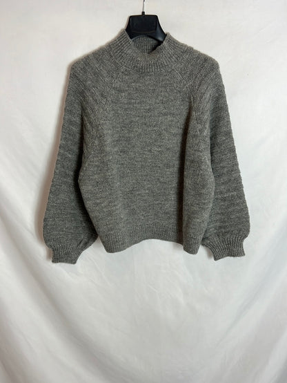 ZARA. Jersey gris cuello perkins T.m