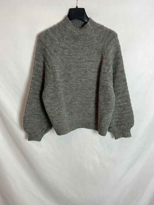 ZARA. Jersey gris cuello perkins T.m