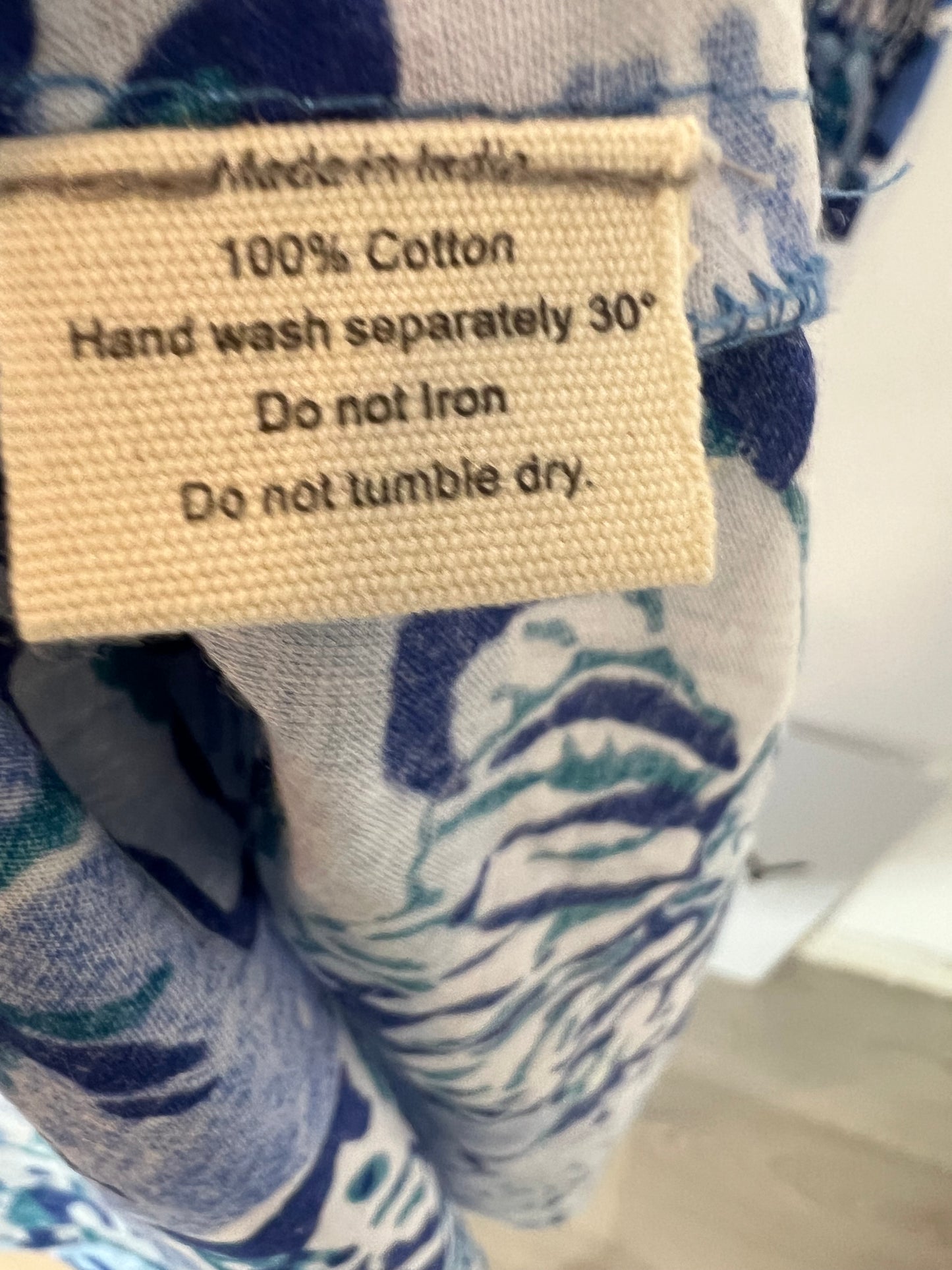 BUGANVILIA. Blue and white floral dress, size XL