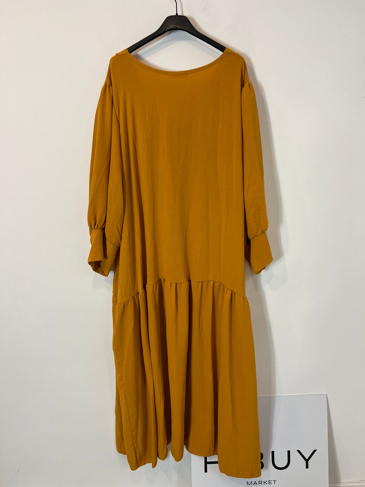 BUGANVILIA. Mustard dress with slightly puffed sleeves, size 3XL