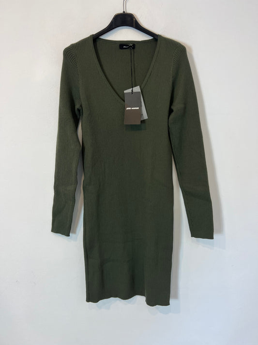 PINK WOMAN. vestido punto verde canalé T.l