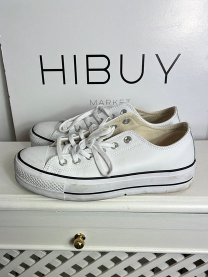 CONVERSE. Zapatillas blancas piel plataforma. T 38 (Tara)