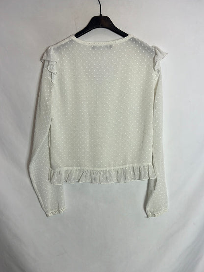 ZARA. White semi-sheer polka dot blouse. XS
