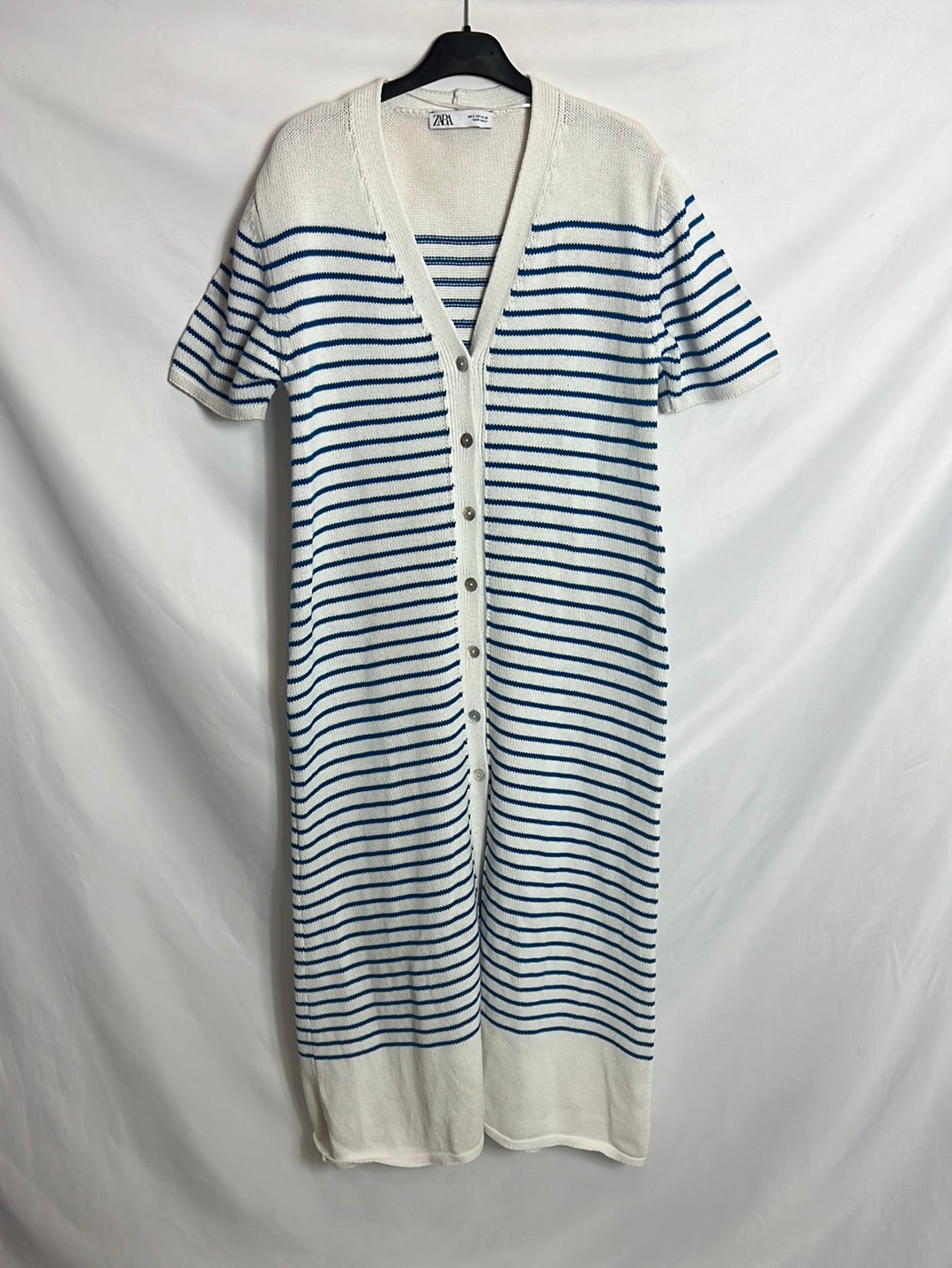 ZARA. Vestido midi punto rayas azules. T S