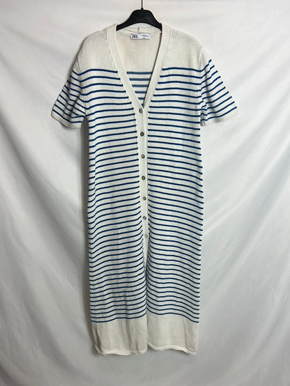 ZARA. Vestido midi punto rayas azules. T S