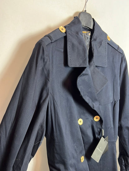 SYNTHESIS. Blue trench coat with gold buttons. Size 46