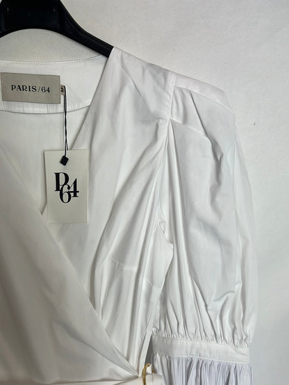 PARIS 64. Blusa blanca lazada detalle mangas. T S