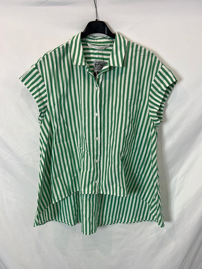ZARA. Green and white striped flowing shirt Tl