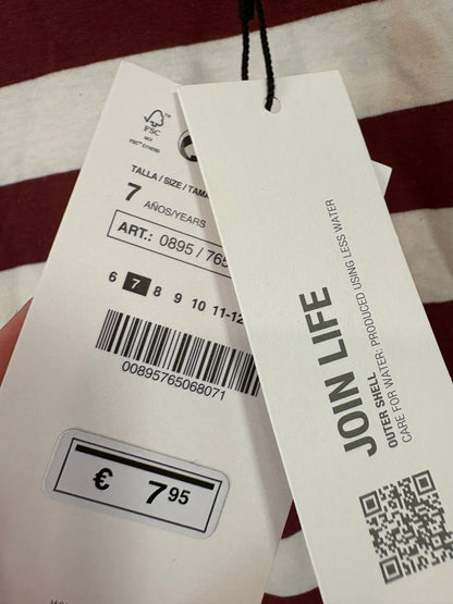 ZARA. Camiseta rayas burdeos media manga. T 6 años