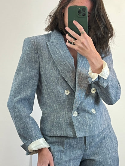 ZARA. Total look azul jaspeado con lana. T S/M