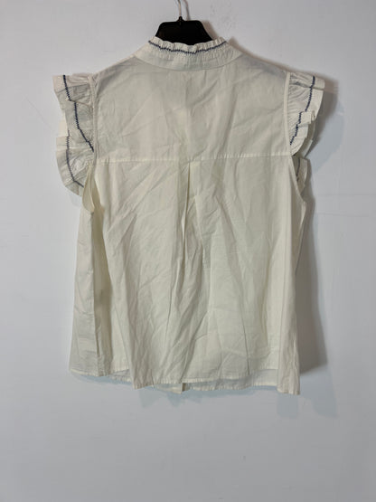 SEZANE. White sleeveless blouse with details, size 42