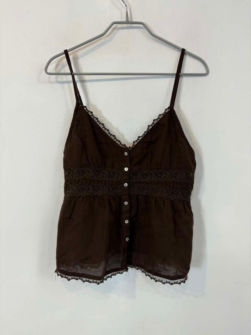 ZARA. Top marrón algodón encaje