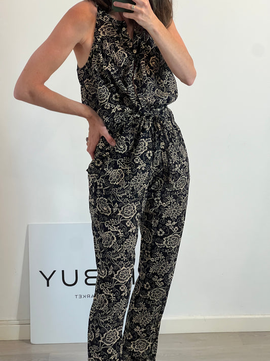 ISABEL MARANT. Black floral print jumpsuit. Size 36