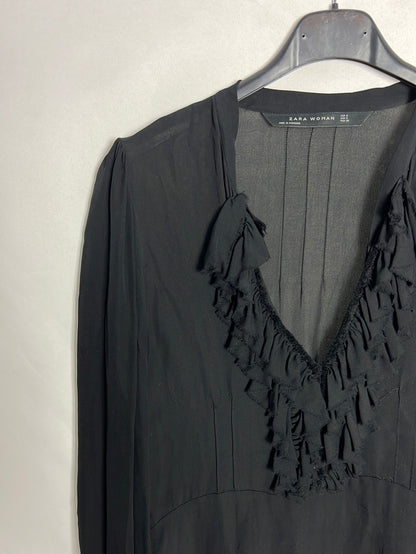 ZARA. Blusa negra semitransparente . T S