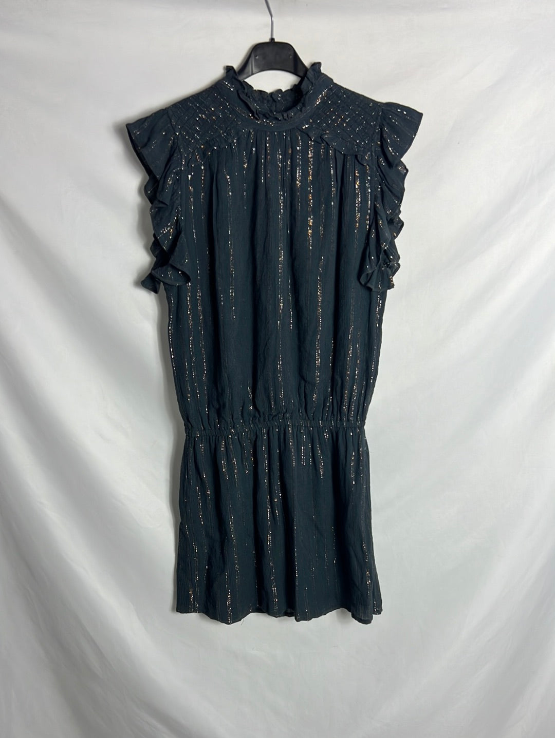 NICOLI. Vestido gris corto hilos brillo. T M