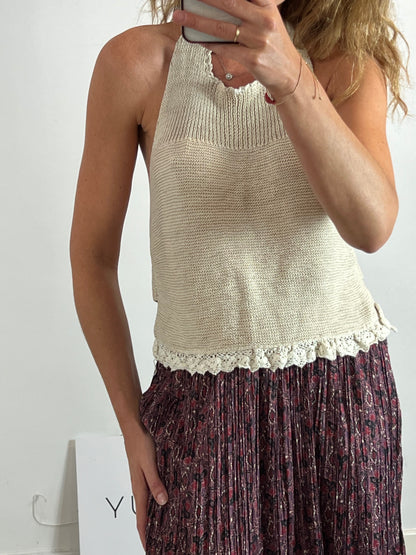 OTRAS. Top crochet beige. TU S/M