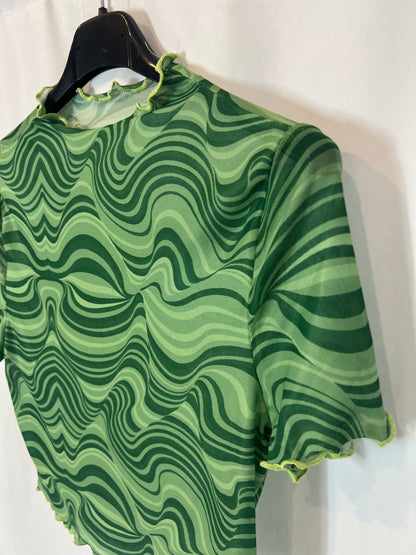 OTHERS. Green semi-sheer stretch top. TS