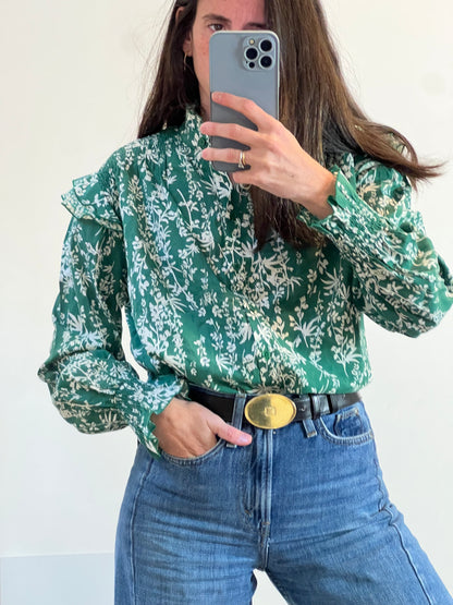 BERENICE. Blusa verde estampada