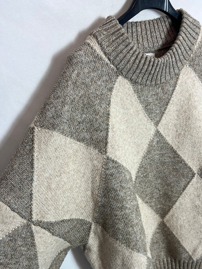 H&M. Jersey beige rombos. T L