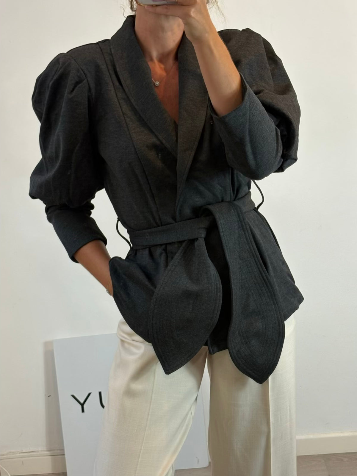 PADOVA. Chaqueta gris jaspeada manga volumen