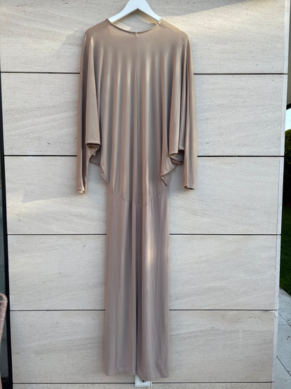 ZARA. Vestido largo punto elástico beige