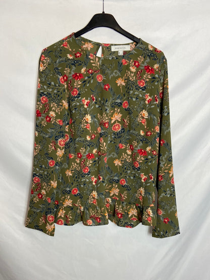 CORTEFIEL. Green ruffle printed blouse TS