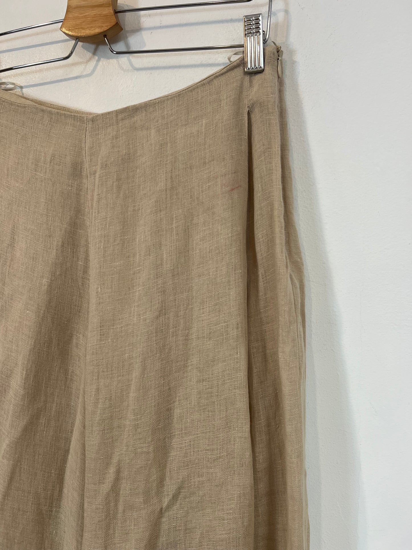 MASSIMO DUTTI. Pantalón beige lino aberturas