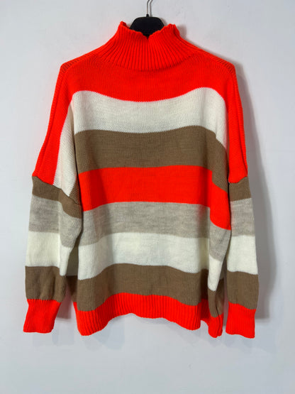 OTRAS. Jersey rayas tonos naranjas cuello alto. T M