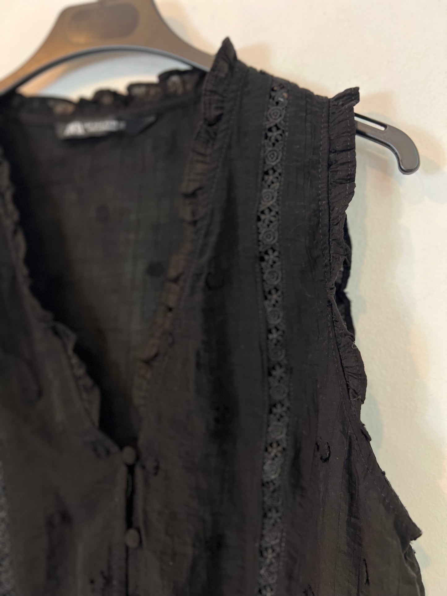 ZARA. Black lace and polka dot Ts top