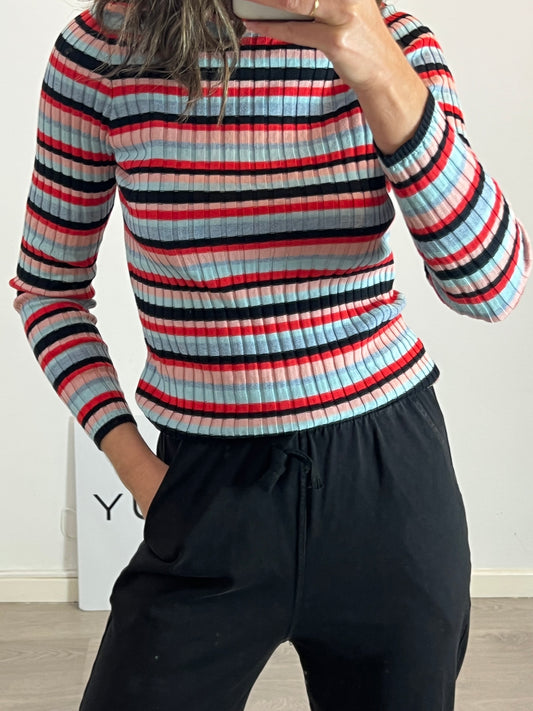 EMES. Top canalé rayas con azules T.3(m/l)