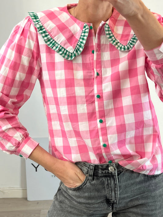 BANDITS Á LA CRÊME. Blusa cuadros detalle cuello. T M