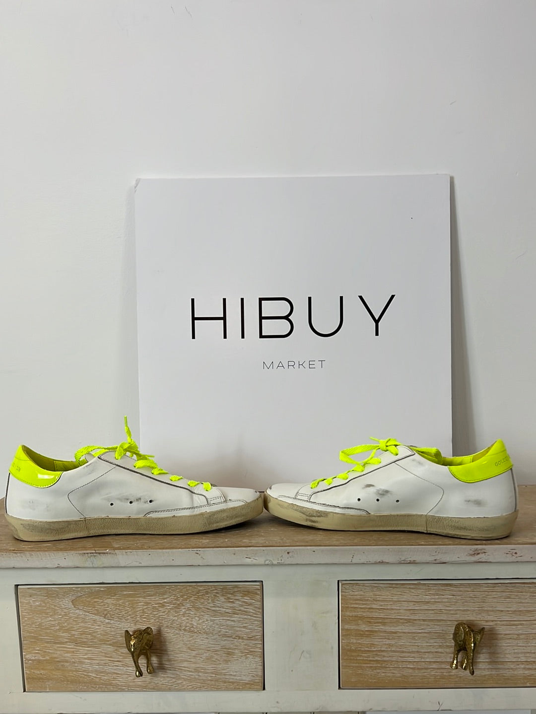 GOLDEN GOOSE. White and fluorescent leather sneakers. Size 39