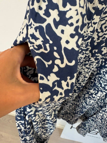 TINTORETTO. Vestido largo azul estampado. T 44