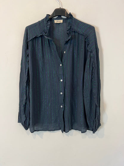 NICOLÍ. Blusa azul textura rayas metálicas T.m