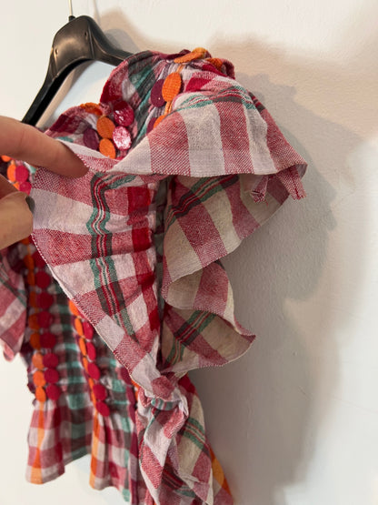 OTRAS. Top cuadros y abalorios. T S/M