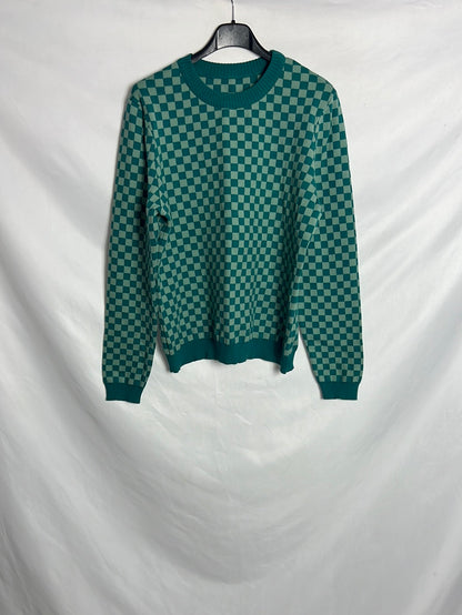 WENDY'S LITTLE HOUSE. Green checked cotton sweater. TM