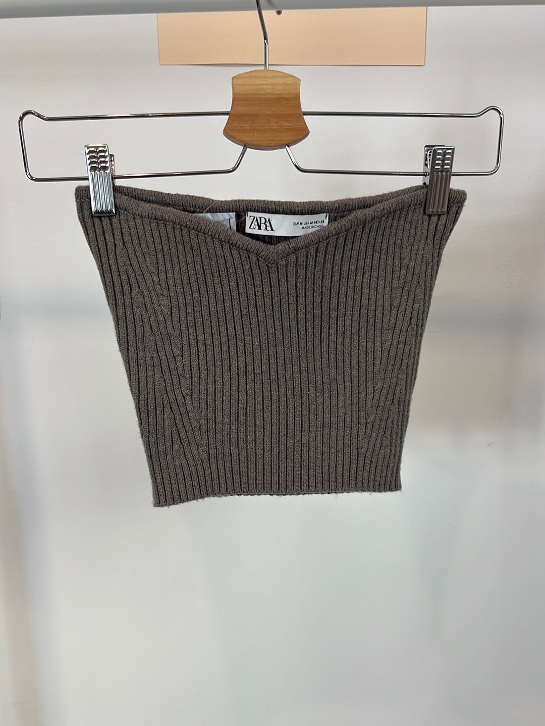 ZARA. Gray ribbed strapless top. TS