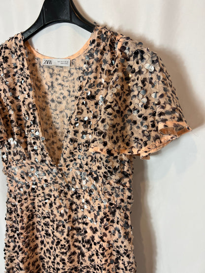 ZARA. Vestido rosa lentejuelas T.s