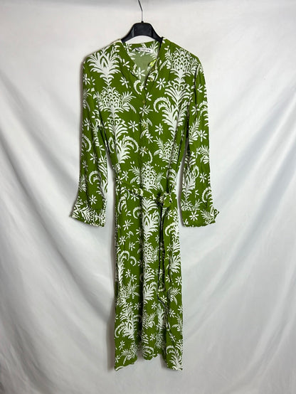 ZARA. Vestido midi verde flores. T M
