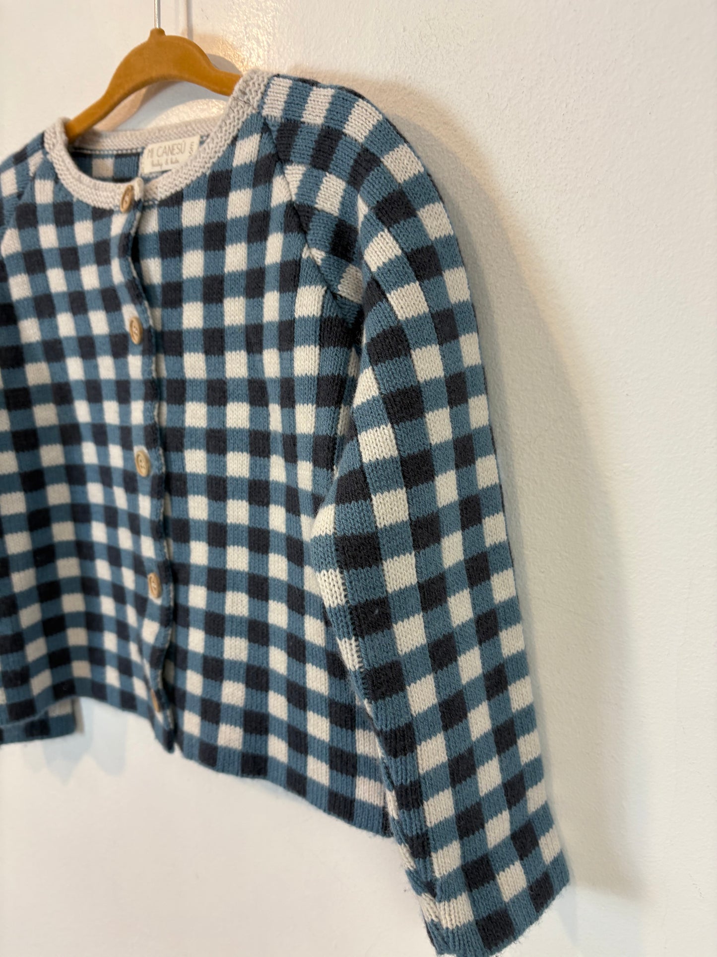 MI CANESÚ. Chaqueta punto cuadros con lana. T 36 meses